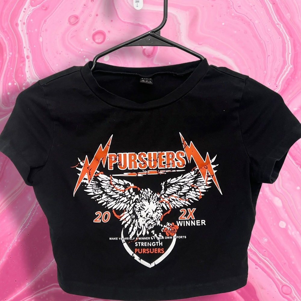 SHEIN Black Graphic Crop T-Shirt Eagle Print